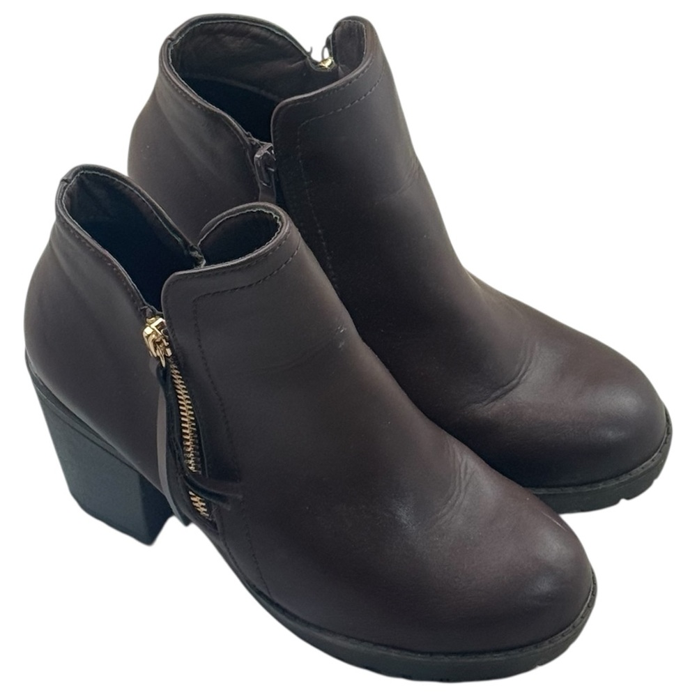 Top‎ Moda Ankle Booties Womens 6 Brown Block Heel Side Zip Low Heel Boots Casual